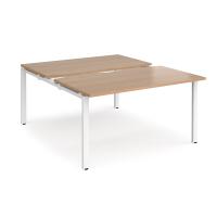 Adapt sliding top back to back desks 1400mm x 1600mm - white frame, beech top