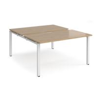Adapt sliding top back to back desks 1400mm x 1600mm - white frame, kendal oak top