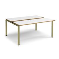 Adapt sliding top back to back desks 1600mm x 1200mm - green frame, white top, oak edge