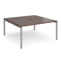 Adapt sliding top back to back desks 1600mm x 1200mm - silver frame, walnut top
