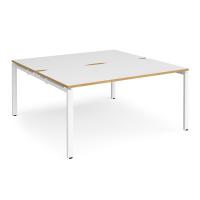 Adapt sliding top back to back desks 1600mm x 1200mm - white frame, white top with oak edging