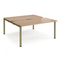 Adapt sliding top back to back desks 1600mm x 1600mm - green frame, beech top