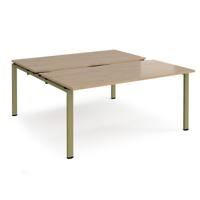 Adapt sliding top back to back desks 1600mm x 1600mm - green frame, kendal oak top