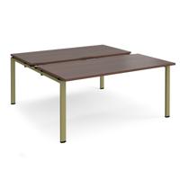 Adapt sliding top back to back desks 1600mm x 1600mm - green frame, walnut top