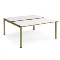 Adapt sliding top back to back desks 1600mm x 1600mm - green frame, white top, oak edge