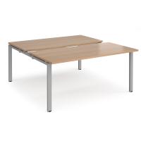 Adapt sliding top back to back desks 1600mm x 1600mm - silver frame, beech top
