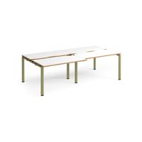 Adapt sliding top double back to back desks 2400mm x 1200mm - green frame, white top, oak edge