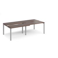Adapt sliding top double back to back desks 2400mm x 1200mm - silver frame, walnut top
