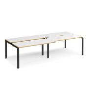 Adapt sliding top double back to back desks 2800mm x 1200mm - black frame, white top with oak edging