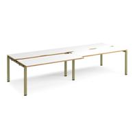 Adapt sliding top double back to back desks 3200mm x 1200mm - green frame, white top, oak edge