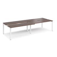Adapt sliding top double back to back desks 3200mm x 1200mm - white frame, walnut top