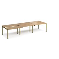 Adapt sliding top triple back to back desks 3600mm x 1200mm - green frame, oak top