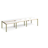 Adapt sliding top triple back to back desks 3600mm x 1200mm - green frame, white top, oak edge