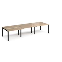 Adapt sliding top triple back to back desks 3600mm x 1200mm - black frame, kendal oak top