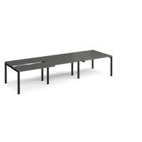 Adapt sliding top triple back to back desks 3600mm x 1200mm - black frame, storm grey top
