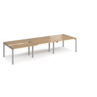 Adapt sliding top triple back to back desks 3600mm x 1200mm - silver frame, oak top