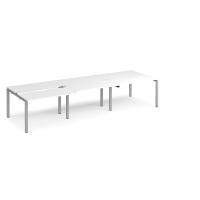 Adapt sliding top triple back to back desks 3600mm x 1200mm - silver frame, white top