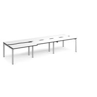 Adapt sliding top triple back to back desks 3600mm x 1200mm - silver frame, white top, black edge