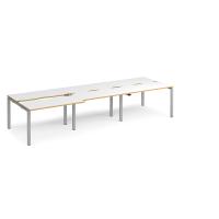 Adapt sliding top triple back to back desks 3600mm x 1200mm - silver frame, white top with oak edging
