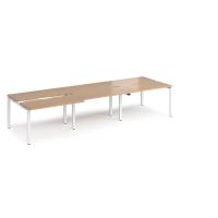 Adapt sliding top triple back to back desks 3600mm x 1200mm - white frame, beech top