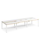 Adapt sliding top triple back to back desks 3600mm x 1200mm - white frame, white top with oak edging