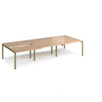 Adapt sliding top triple back to back desks 3600mm x 1600mm - green frame, beech top