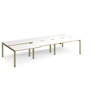 Adapt sliding top triple back to back desks 3600mm x 1600mm - green frame, white top, oak edge