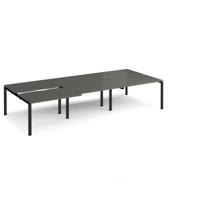 Adapt sliding top triple back to back desks 3600mm x 1600mm - black frame, storm grey top