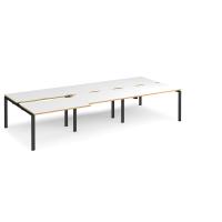 Adapt sliding top triple back to back desks 3600mm x 1600mm - black frame, white top with oak edging