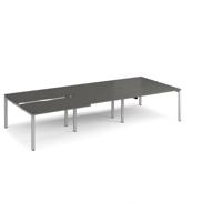 Adapt sliding top triple back to back desks 3600mm x 1600mm - silver frame, storm grey top