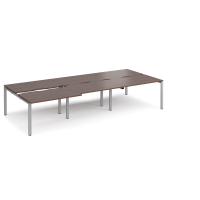 Adapt sliding top triple back to back desks 3600mm x 1600mm - silver frame, walnut top