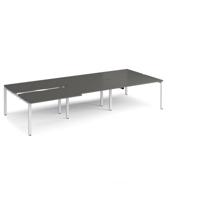 Adapt sliding top triple back to back desks 3600mm x 1600mm - white frame, storm grey top