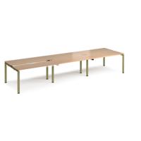Adapt sliding top triple back to back desks 4200mm x 1200mm - green frame, beech top