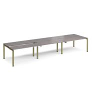Adapt sliding top triple back to back desks 4200mm x 1200mm - green frame, grey oak top
