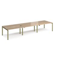 Adapt sliding top triple back to back desks 4200mm x 1200mm - green frame, kendal oak top