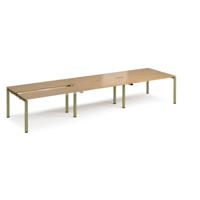 Adapt sliding top triple back to back desks 4200mm x 1200mm - green frame, oak top