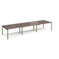 Adapt sliding top triple back to back desks 4200mm x 1200mm - green frame, walnut top