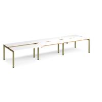 Adapt sliding top triple back to back desks 4200mm x 1200mm - green frame, white top, oak edge