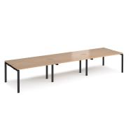 Adapt sliding top triple back to back desks 4200mm x 1200mm - black frame, beech top