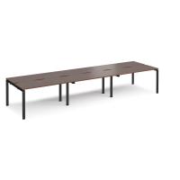 Adapt sliding top triple back to back desks 4200mm x 1200mm - black frame, walnut top