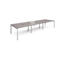 Adapt sliding top triple back to back desks 4200mm x 1200mm - silver frame, grey oak top
