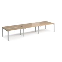 Adapt sliding top triple back to back desks 4200mm x 1200mm - silver frame, kendal oak top