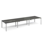 Adapt sliding top triple back to back desks 4200mm x 1200mm - silver frame, storm grey top