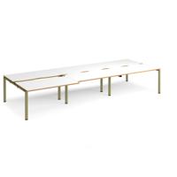Adapt sliding top triple back to back desks 4200mm x 1600mm - green frame, white top, oak edge