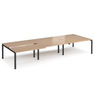 Adapt sliding top triple back to back desks 4200mm x 1600mm - black frame, beech top