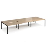 Adapt sliding top triple back to back desks 4200mm x 1600mm - black frame, kendal oak top