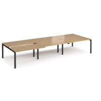 Adapt sliding top triple back to back desks 4200mm x 1600mm - black frame, oak top