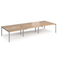 Adapt sliding top triple back to back desks 4200mm x 1600mm - silver frame, beech top