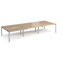 Adapt sliding top triple back to back desks 4200mm x 1600mm - silver frame, kendal oak top