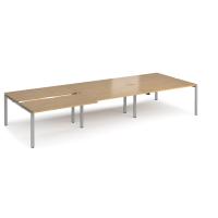 Adapt sliding top triple back to back desks 4200mm x 1600mm - silver frame, oak top
